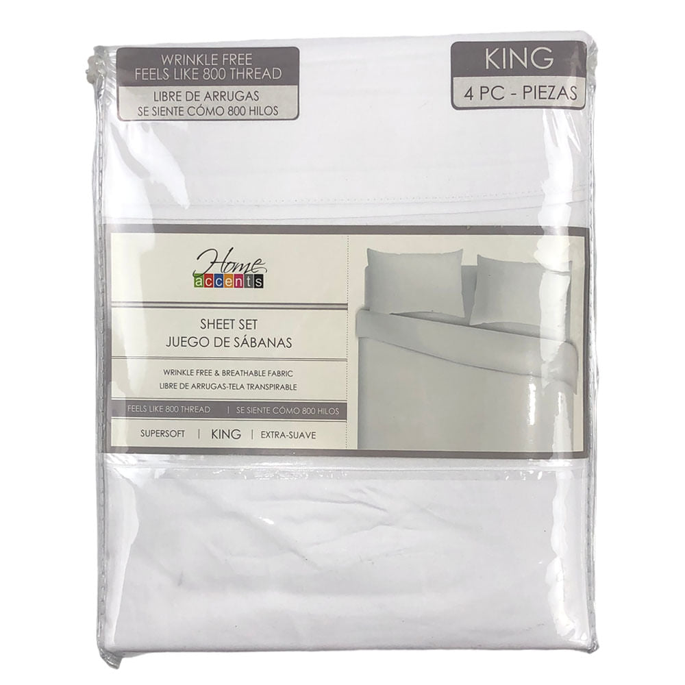 Sábana Home Accents 4 Piezas Blanco - QUEEN