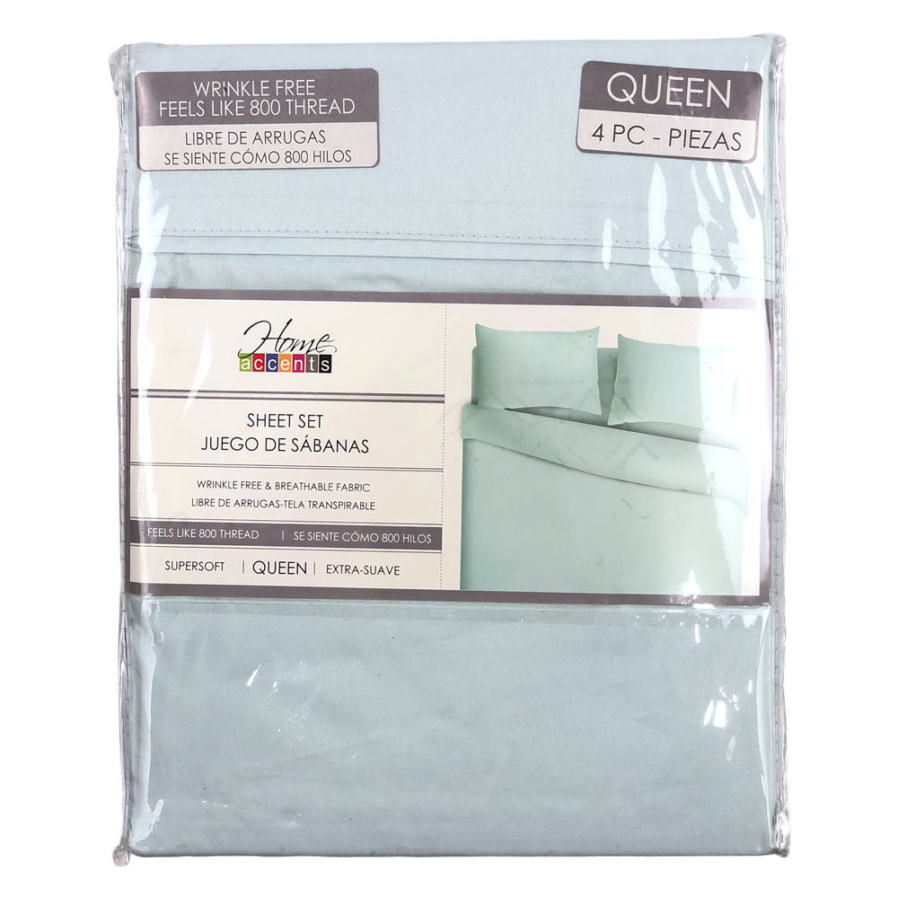 Sábana Home Accents 4 Piezas Menta - QUEEN