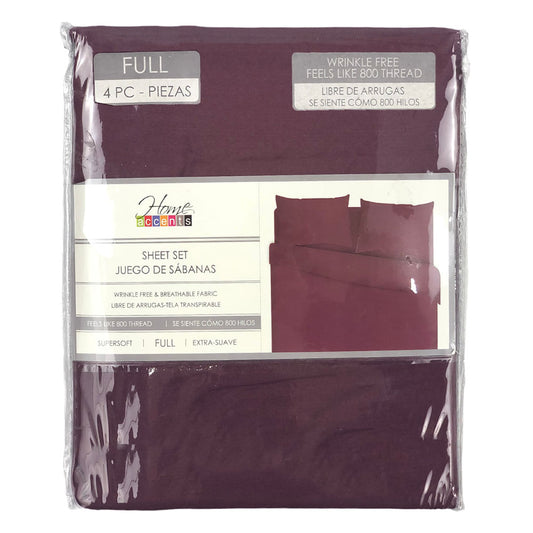 Sábana Home Accents 3 Piezas Rojo Oscuro - TWIN
