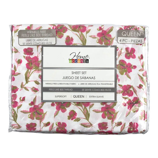 Sabana Home Accents Estampada 4 Piezas Queen - Rosa