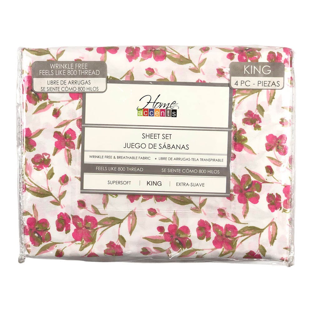 Sabana Home Accents Estampada 4 Piezas King - Rosa