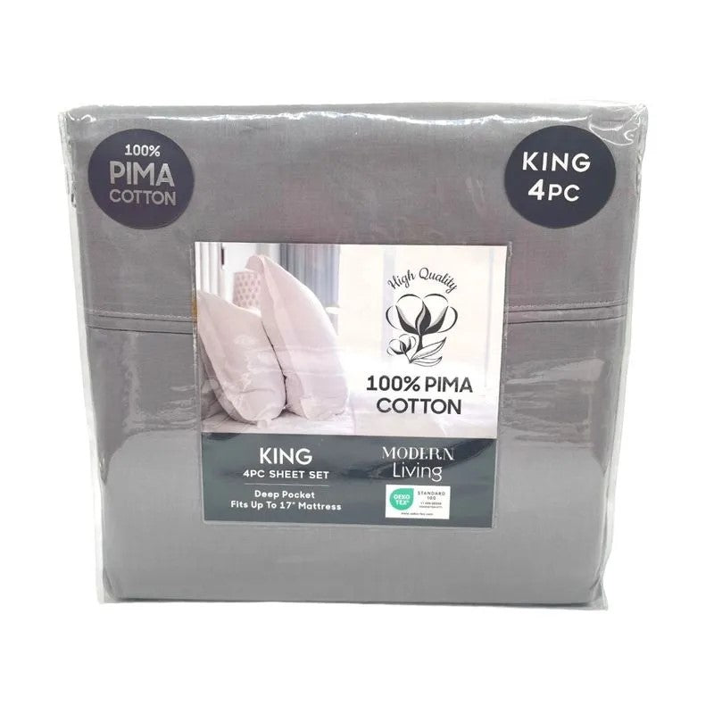 Sabana King Rt Designer De Algodón 300 Hilos Gris