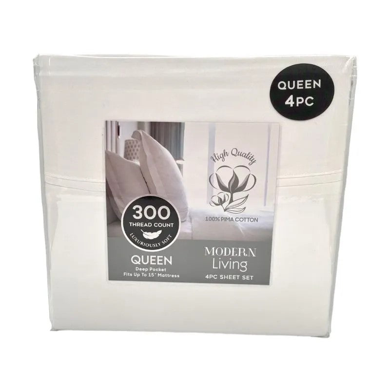 Sabana Queen Rt Designer De Algodón 300 Hilos Blanca