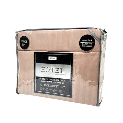 Juego de Sábanas King / Hotel / Set de 6 Piezas / Diseño de Raya / Surtido