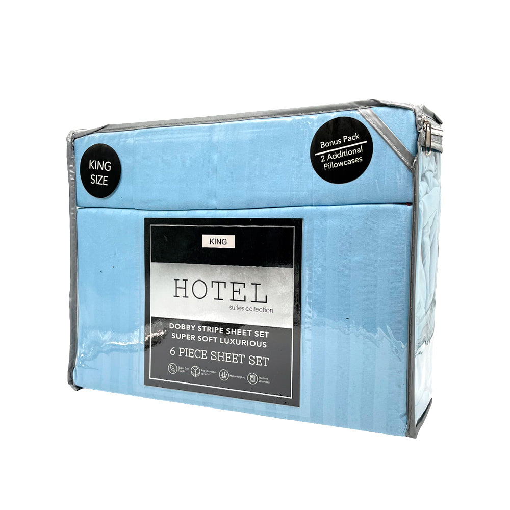 Juego de Sábanas King / Hotel / Set de 6 Piezas / Diseño de Raya / Surtido