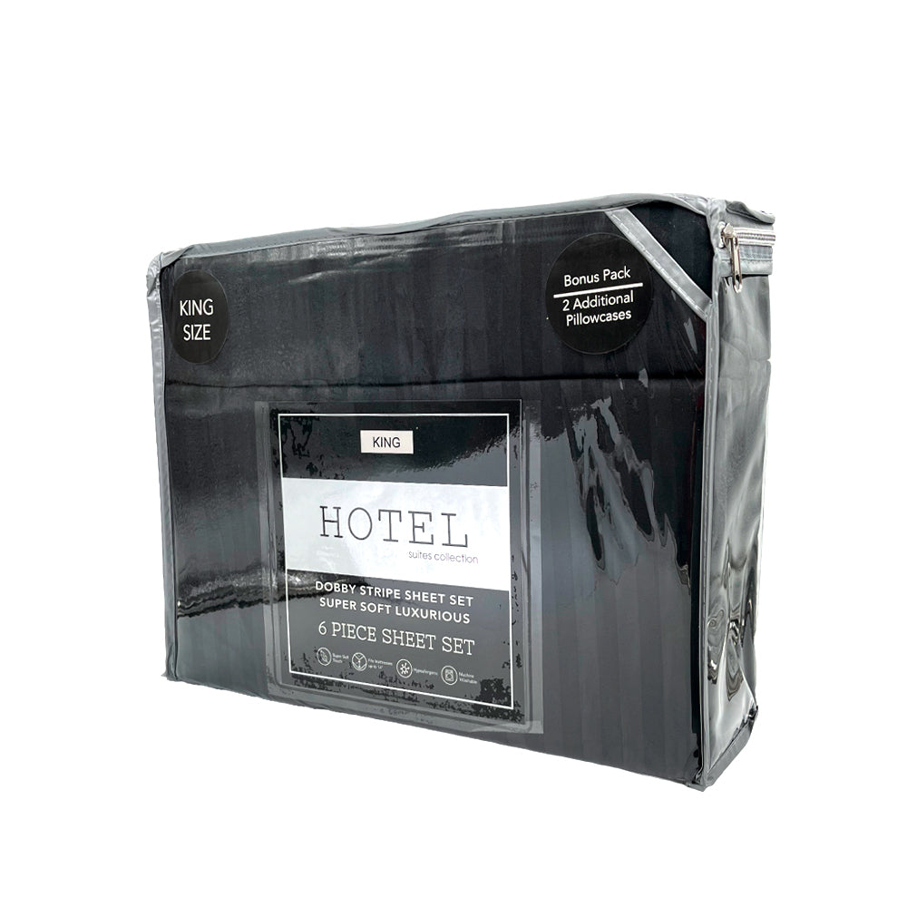 Juego de Sábanas King / Hotel / Set de 6 Piezas / Diseño de Raya / Surtido