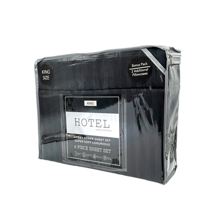 Juego de Sábanas King / Hotel / Set de 6 Piezas / Diseño de Raya / Surtido