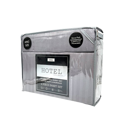 Juego de Sábanas King / Hotel / Set de 6 Piezas / Diseño de Raya / Surtido