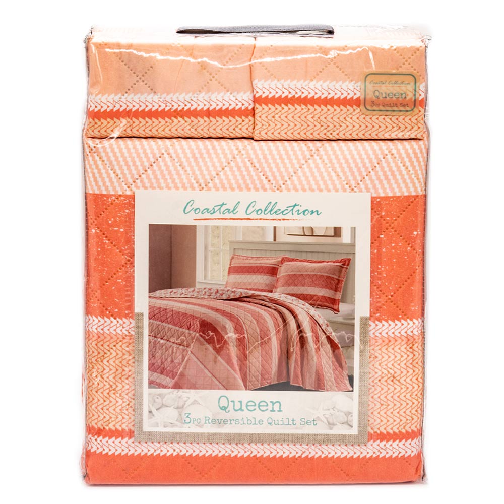 Sobrecama Queen Coastal Rt Designer Reversible Set 3 Piezas - Surtido