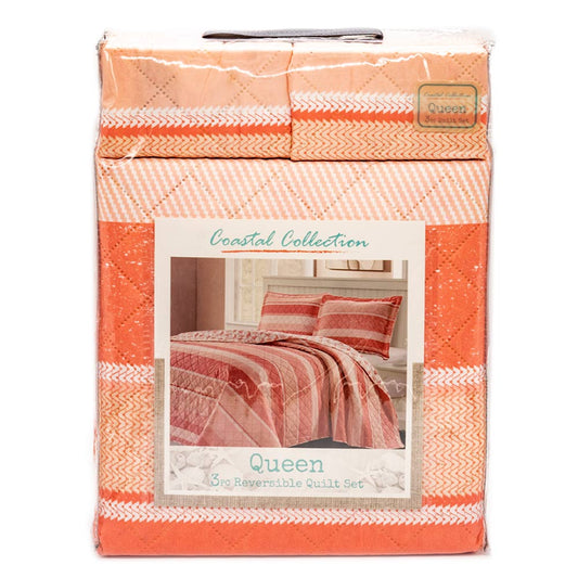 Sobrecama Queen Coastal Rt Designer Reversible Set 3 Piezas - Surtido