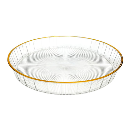 Bandeja redonda Home Elegance transparente de 30 cm con borde dorado