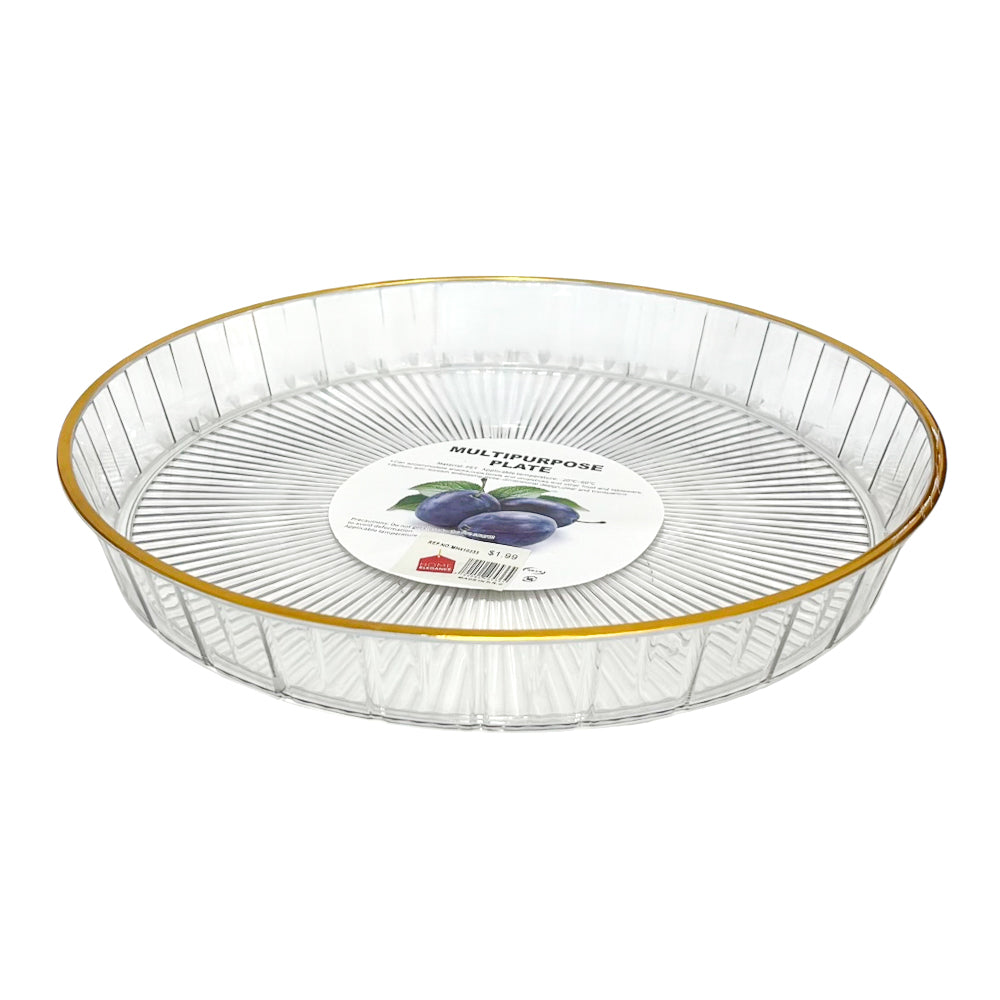 Bandeja redonda Home Elegance transparente de 30 cm con borde dorado