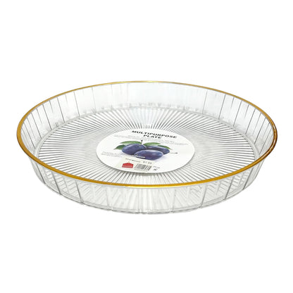 Bandeja redonda Home Elegance transparente de 30 cm con borde dorado