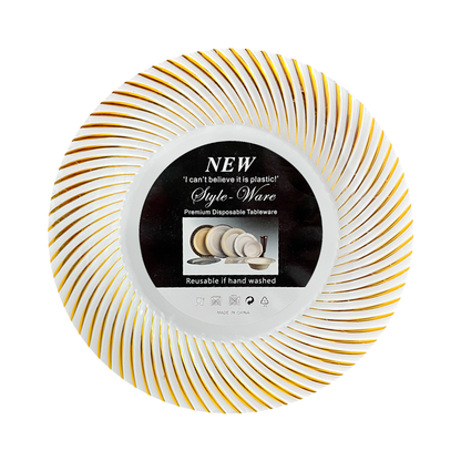 Platos Redondo 10" Home Elengace de Plástico / 10 Piezas / Dorado con Blanco