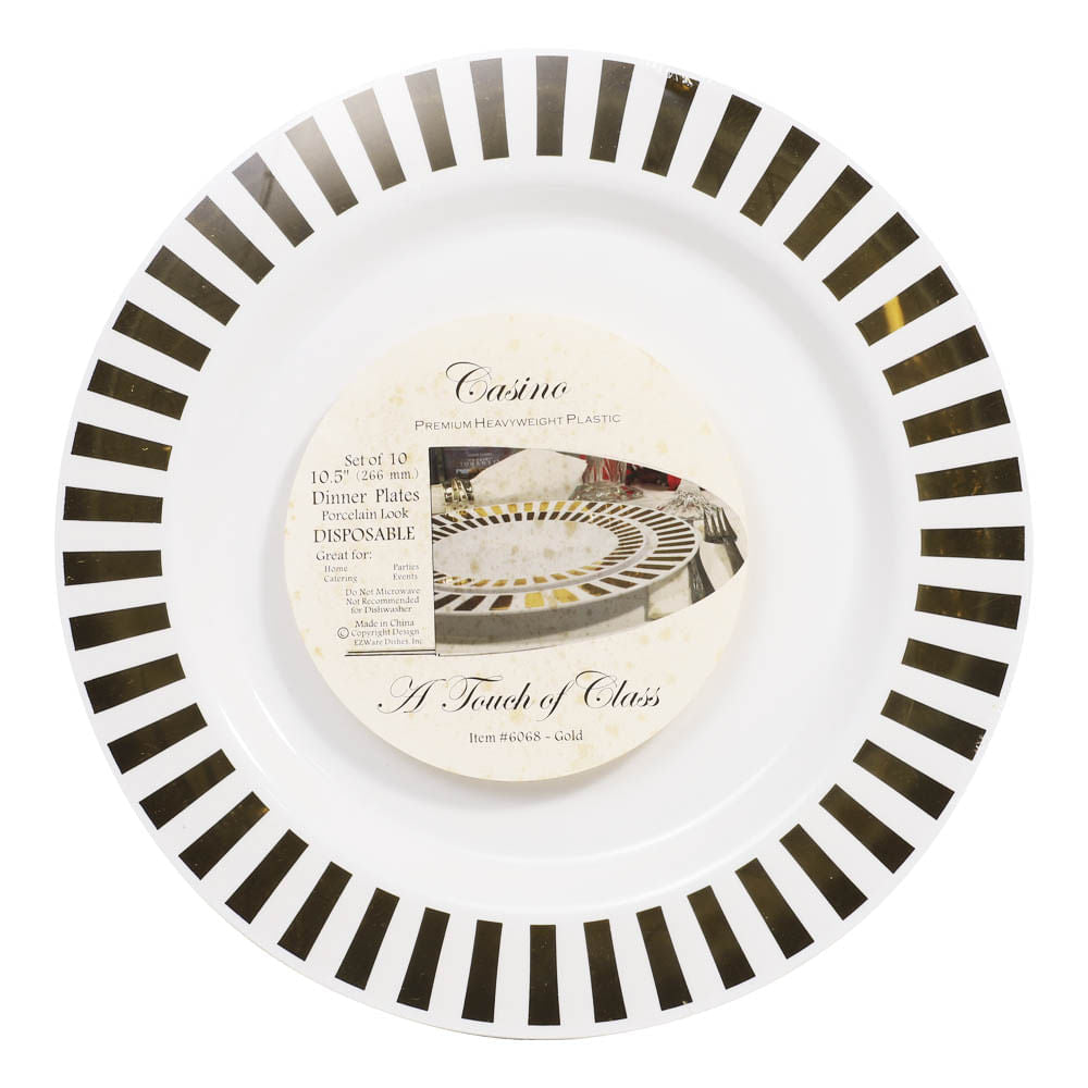 Platos Llanos Casino Desechables de Plástico 10.5" de 10 Piezas