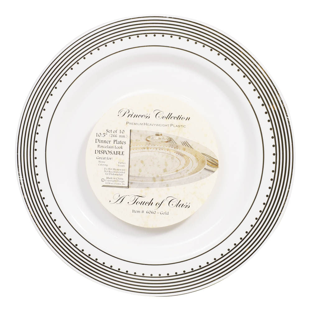 Platos Llanos Princess Desechables de Plástico 10.5" de 10 Piezas