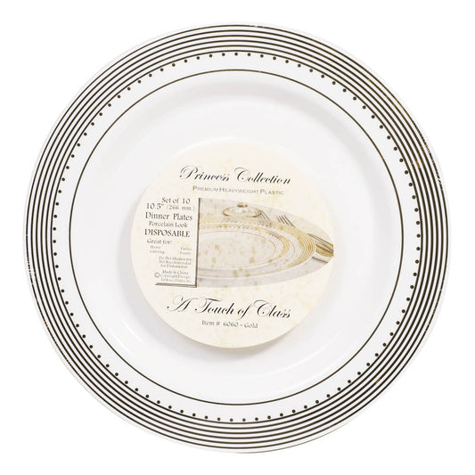 Platos Llanos Princess Desechables de Plástico 10.5" de 10 Piezas