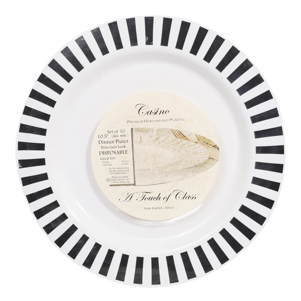 Platos Llanos Casino Desechables de Plástico 10.5" de 10 Piezas