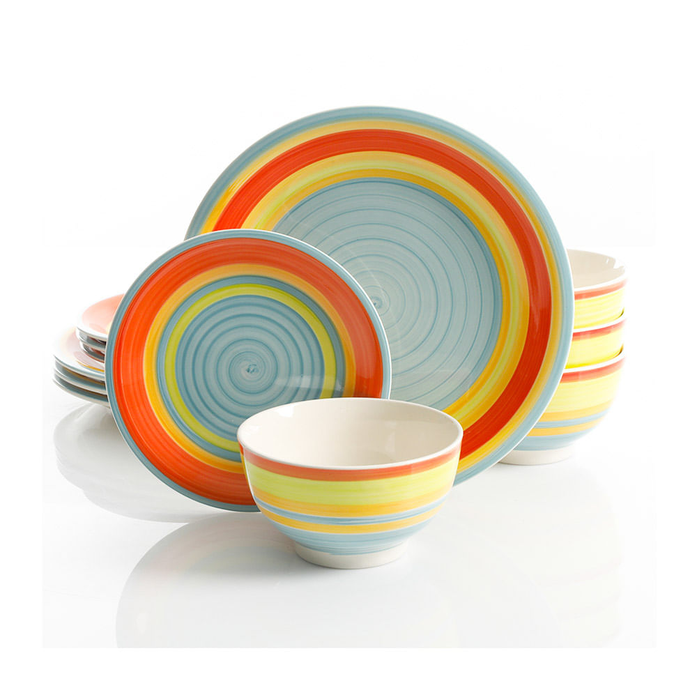 Juego de Vajillas Gibson Rainbow de Cerámica 12 Piezas