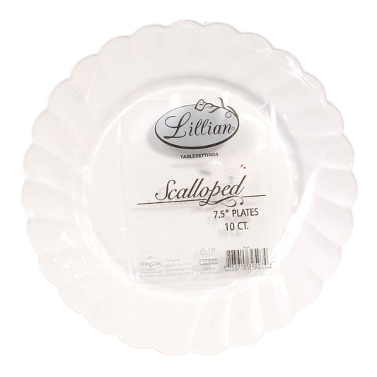 Platos Llanos Scalloped Desechables Lillian Plástico de 10 Piezas