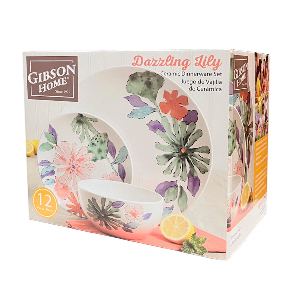 Vajilla De Cerámica Dazzling Lily Set De 12 Piezas Gibson