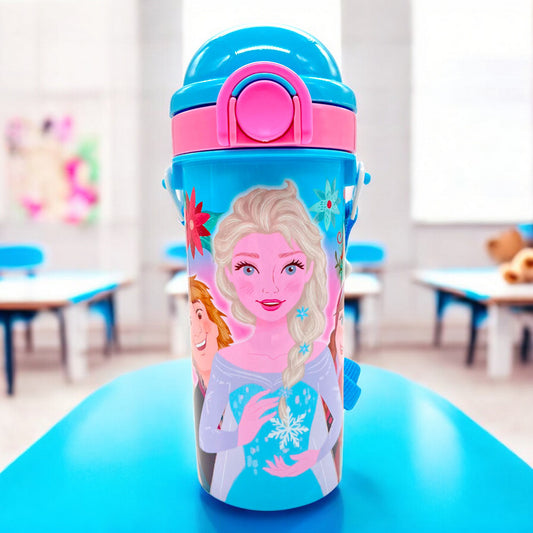 Botella Plástica Frozen de 500ml Con Carrizo