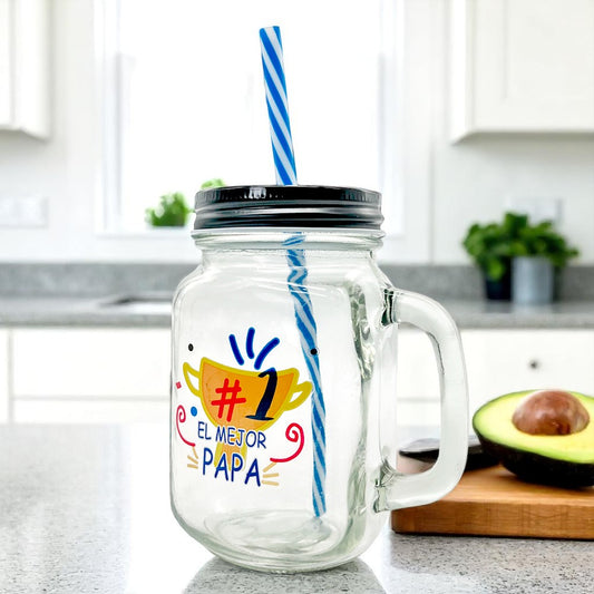 Vaso de vidrio Beneli Home Con Tapa Y Carrizo / Especial Día del Padre