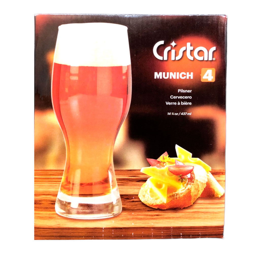 Vaso Cervecero Cristar Munich de Vidrio 14.75 oz 4 Piezas