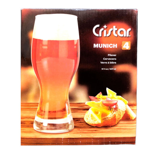 Vaso Cervecero Cristar Munich de Vidrio 14.75 oz 4 Piezas