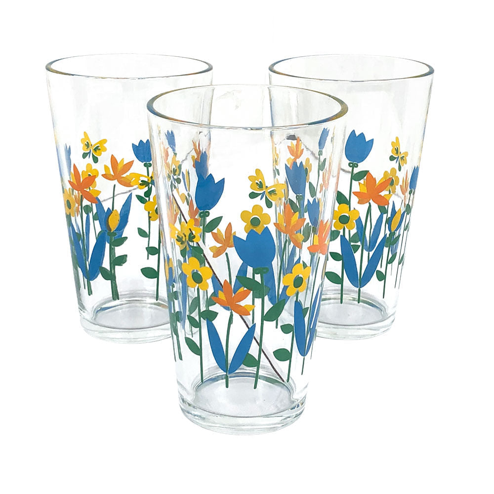 Vasos de Vidrio Home Flores 3 Piezas