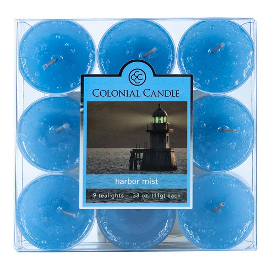 Velas Tealights Colonial Candle Harbor Mist de 9 Piezas