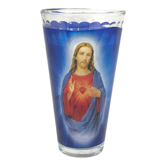 Vela Jc Sales Religiosa Sagrado Corazón con Vaso - Blanco