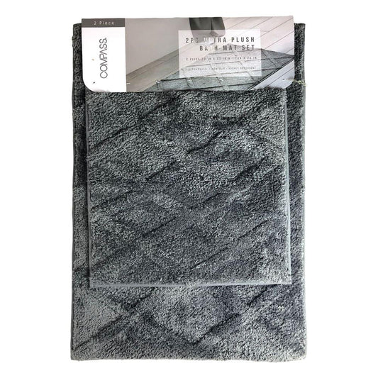 Alfombra Para Baño Compass Diamond 2 Piezas - Gris Oscuro