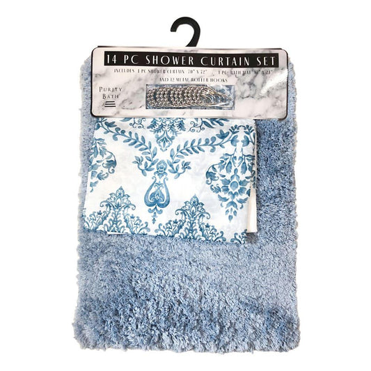 Alfombra Para Baño Estex Maggie 14 Piezas - Azul Claro