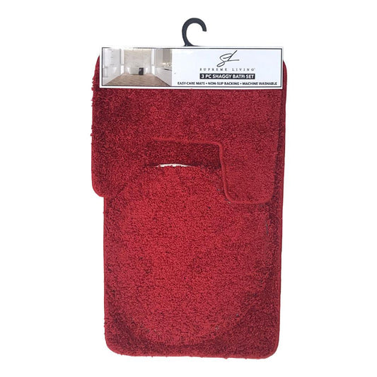 Set de Alfombras Para Baño Supreme Frize 3 Piezas - Rojo