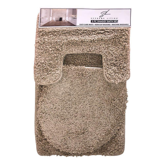 Set de Alfombras Para Baño Supreme Frize 3 Piezas - Beige Oscuro