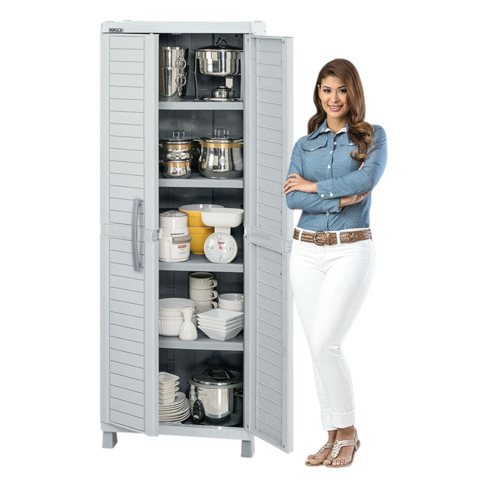 Armario Grande Barú Rimax Plástico Resistente / 4 Entrepaño / Gris