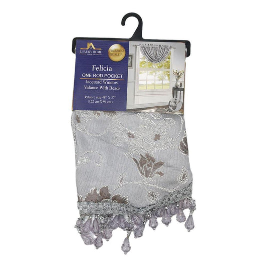 Cenefa Luxury Felicia Rod Pocket 48" x 37" - Gris Claro