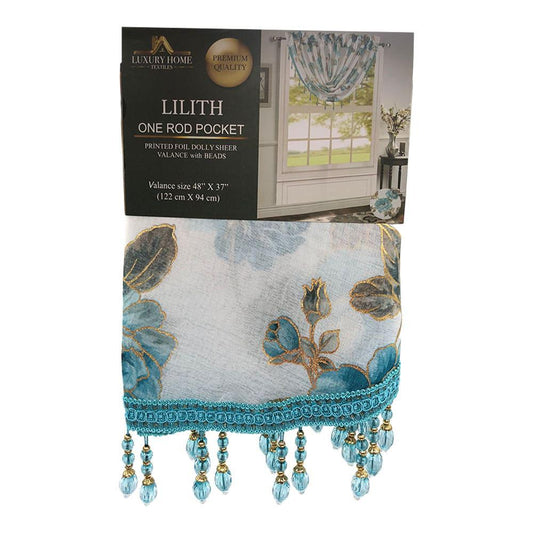 Cenefa Lilith Luxury Con Rod Pocket 48" x 37" - Turquesa Azulado
