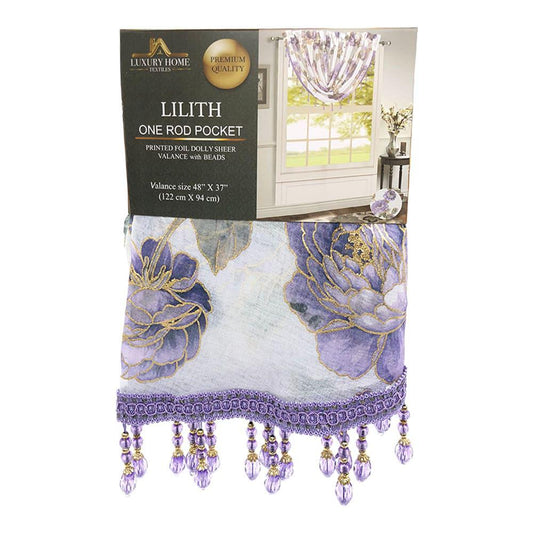 Cenefa Lilith Luxury Con Rod Pocket 48" x 37" - Morado Oscuro