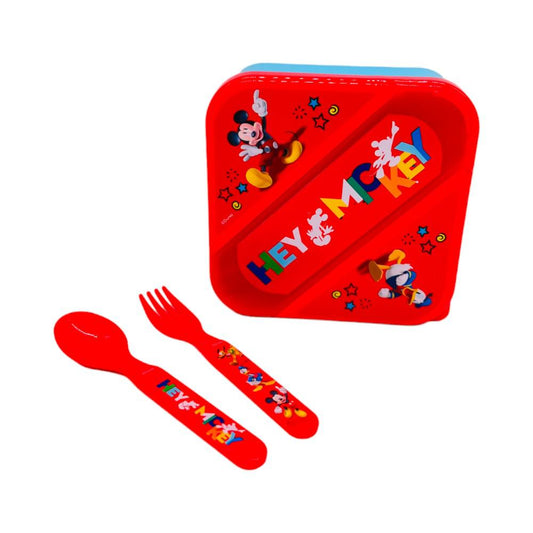 Envase Plástico Mickey Mouse Para Sandwich Con Cubierto