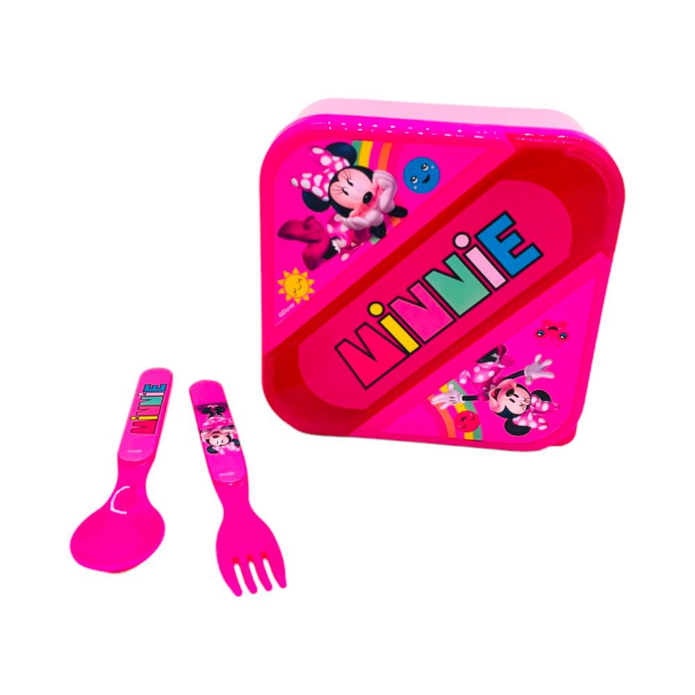 Envase Plástico Minnie Mouse Para Sandwich Con Cubierto