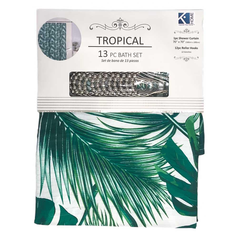 Cortina de Baño Kashi Home Tropical 13 Piezas 70" x 70"