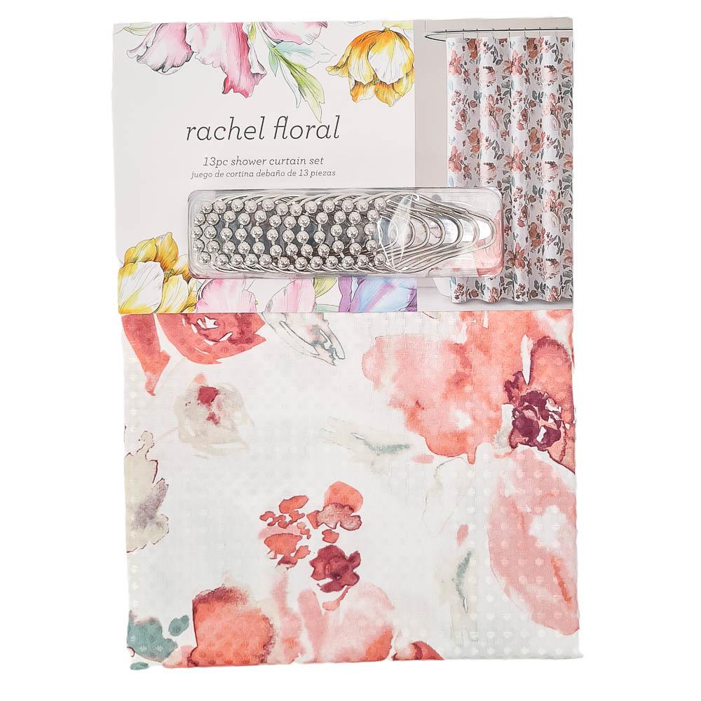 Cortina de Baño Victoria Classics Rachel Floral Con Ganchos 13 Piezas