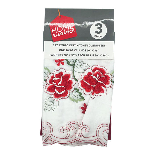 Cortina de Cocina Home Elegance Rose Bordada 3 Piezas