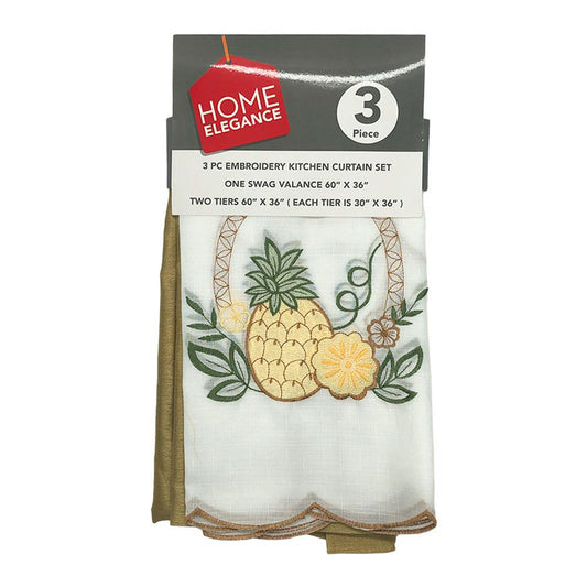 Cortina de Cocina Home Elegance Pineapple Bordado 3 Piezas