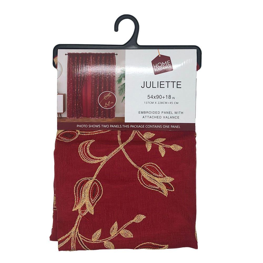 Cortina Juliette Home Elegance Rod Pocket Con Cenefa 54" x 90" - Rojo Oscuro