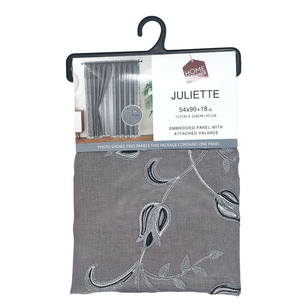 Cortina Juliette Home Elegance Rod Pocket Con Cenefa 54" x 90" - Gris Oscuro
