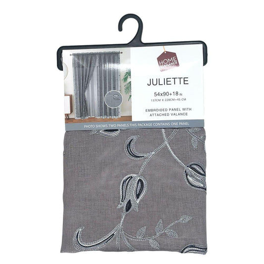 Cortina Juliette Home Elegance Rod Pocket Con Cenefa 54" x 90" - Gris Oscuro