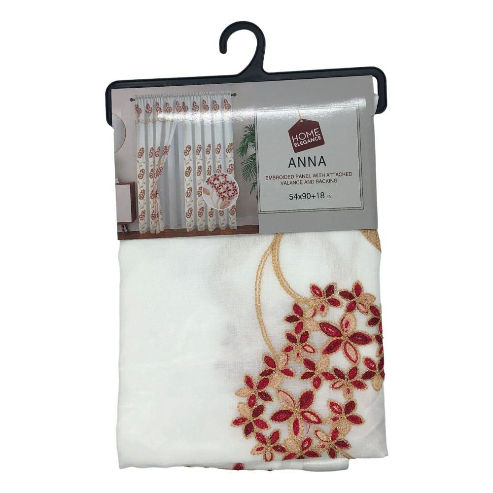 Cortina Anna Home Elegance Rod Pocket Con Cenefa 54" x 90" - Rojo